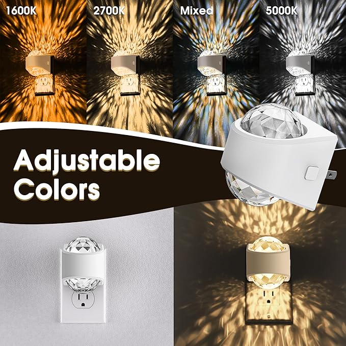 Briignite Night Light Plug into Wall, Color Changing Night Light for Kids, 3CCT Diamond Design Projector Nightlight, Dusk to Dawn Sensor for Nursery Bathroom Bedroom Gaming Room Decor Gift, 2 Pack