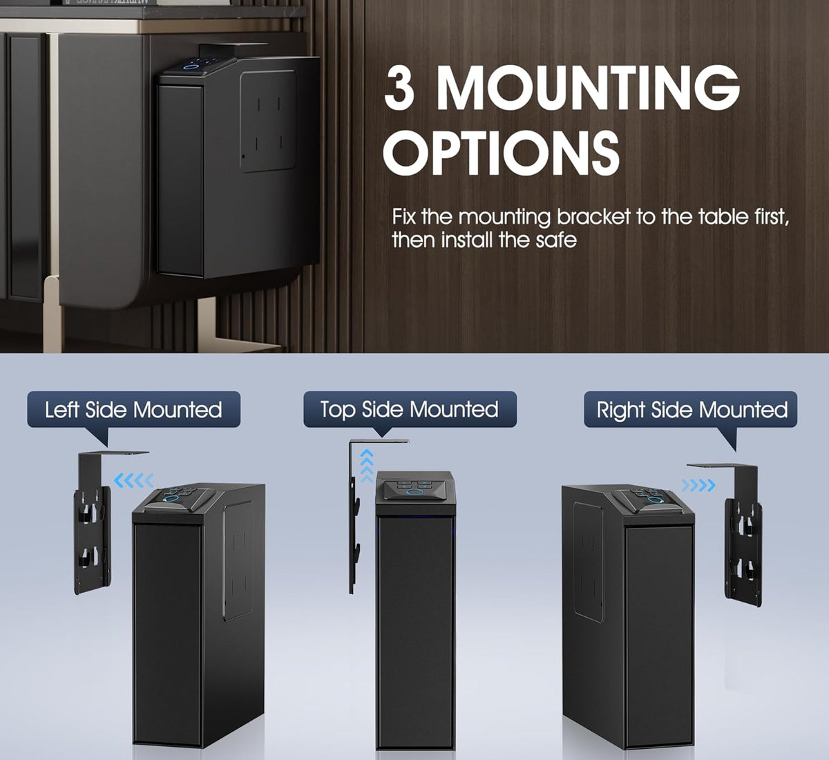 ORARAER Biometric Gun Safe - 4 Ways to Unlock with Fingerprint, Key & PIN Code | Compact Nightstand Pistol Lock Box