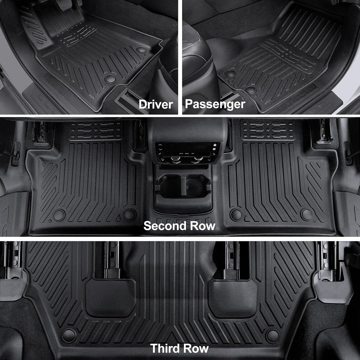 Floor Mats for 2021-2025 2026 Jeep Grand Cherokee L (6-Seater w/o 2nd Row Center Armrest Only), TPE All Weather Protection Durable Trunk Cargo Mat for Jeep Grand Cherokee L Accessories