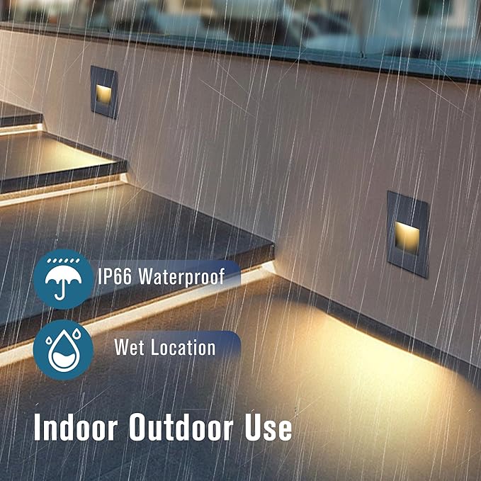 Outdoor Step Light Indoor Stair Lights, 120V LED Dimmable, 3000K/4000K/5000K 3 Color Selectable, 4W IP66 Waterproof Deck Lights for Steps, Black Vertical, 3-Pack