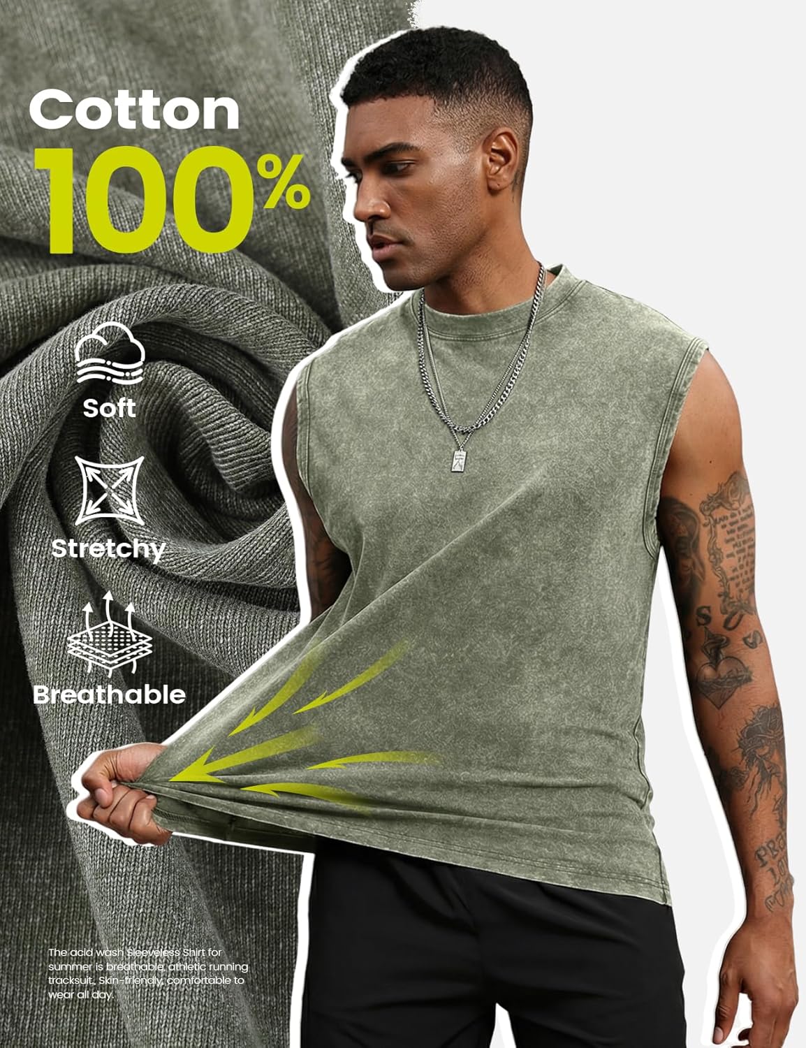 Yimoon Men's Tank Tops - Sleeveless Cotton Workout Tees for Gym | Acid Wash, Loose Fit