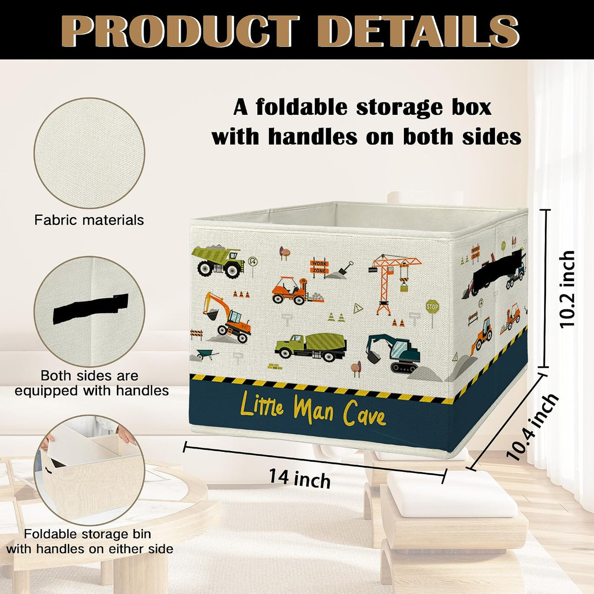 Truck Car Nursery Storage Bins & Boxes with Handles, Kids Room Foldable Basket for Organizing, Little Man Cave Vehicle Collapsible Storage Basket for Boys Bedroom Bathroom Clothes Toys Books