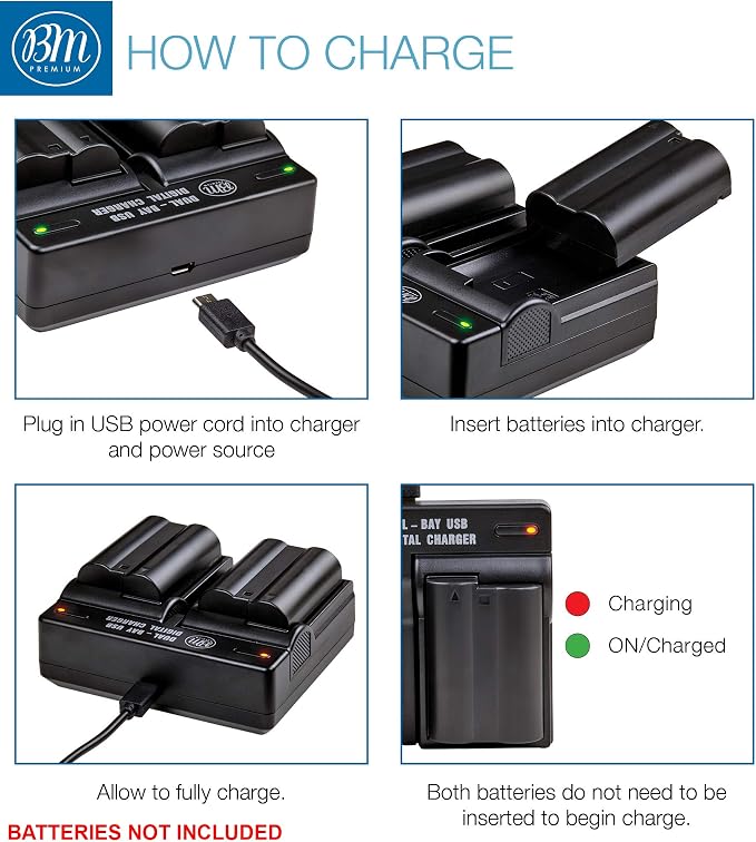 BM Premium 2-Pack EN-EL15B Batteries & Dual Bay Charger