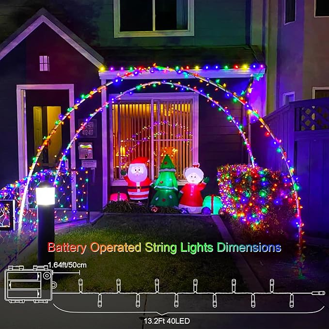 echosari 2 Pack Battery Operated String Lights, 13.2Ft 40 LED Green Wire Fairy String Lights, Waterproof Fairy Lights for Xmas Tree Wreaths Garden Wedding Party Decor (Multicolor)