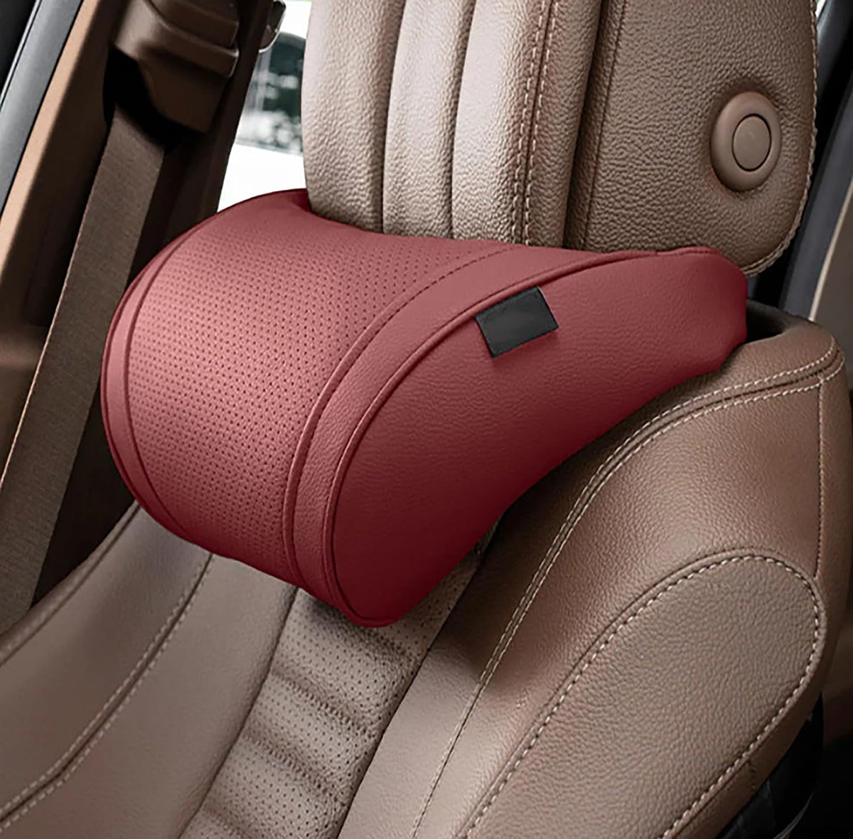 Ergonomic Headrest and Lumbar Support Set for CarSeats, Leather Car HeadrestPillows, Luxurious MemoryFoam Car NeckPillow (Yellow, Headrest Cushion)