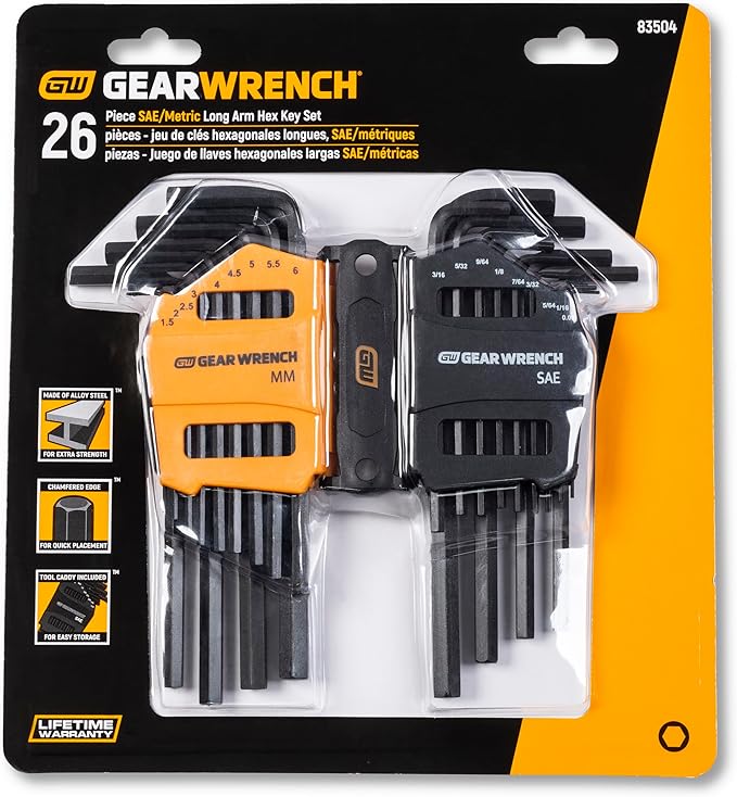 GEARWRENCH 26 Piece Long Arm SAE/Metric Hex Key Set - 83504