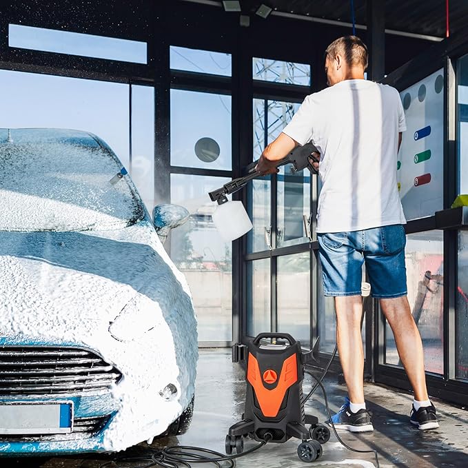 Goplus Electric Pressure Washer, 2400 PSI 1.7 GPM High Pressure Power Washer w/4 Quick Nozzles & Universal Wheels, Portable Pressure Washer IPX5 Car Wash Machine, Cleaning Garden Car Floor (Orange)