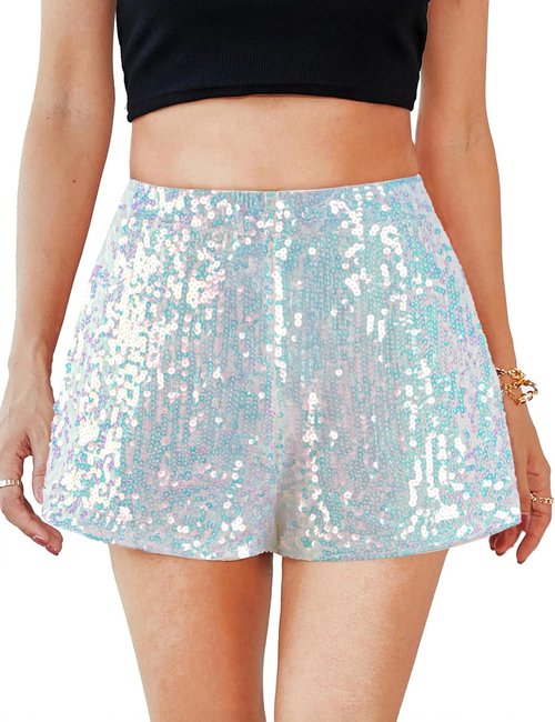 MANER Women's High Waisted Sequin Shorts - Sparkly Stretchy Design for Night Out | Party Wear