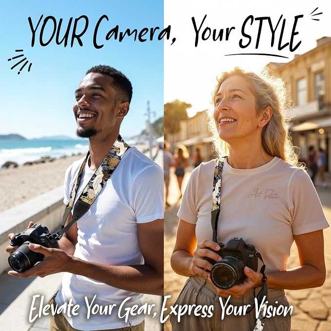 Art Tribute Camera Strap, Vintage Embroidered Neck Shoulder & Crossbody Camera