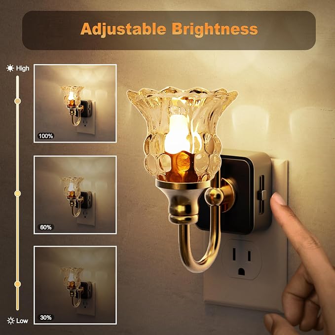 JandCase Night Light, Floral Night Lights Plug into Wall, Glass Flower LED