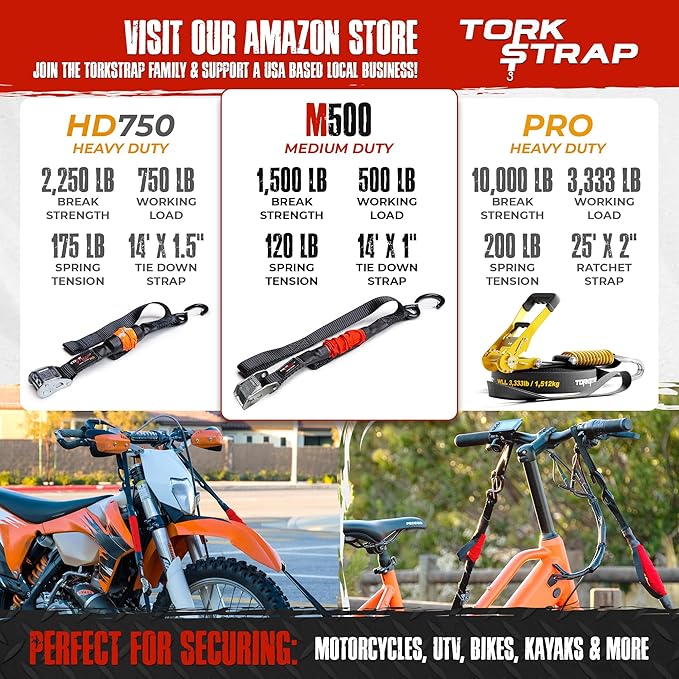 TorkStrap 14' x 1'' Self Tensioning Tie Down Straps [Patented] - Automatically Adapt to Load Shifts - 1,500LB Break Strength - Pull Alternative to Ratchet Straps - Integrated Soft Loops & Hooks (2-PK)