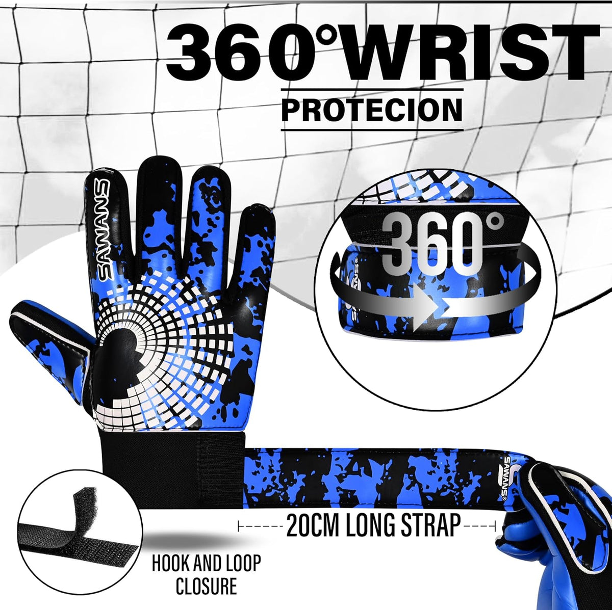SAWANS Football Goalkeeper Gloves - Strong Grip & Wrist Support for Kids, Youth, and Adults