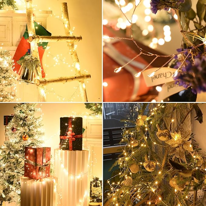 Dailyart Fairy Lights Plug in, 2000 Led Twinkle String Light with Remote 130Ft Waterproof 8 Modes Warm Cluster Lights with Timer for Bedroom Wreath Window Wedding Christmas Tree Decoration,Gold Wire