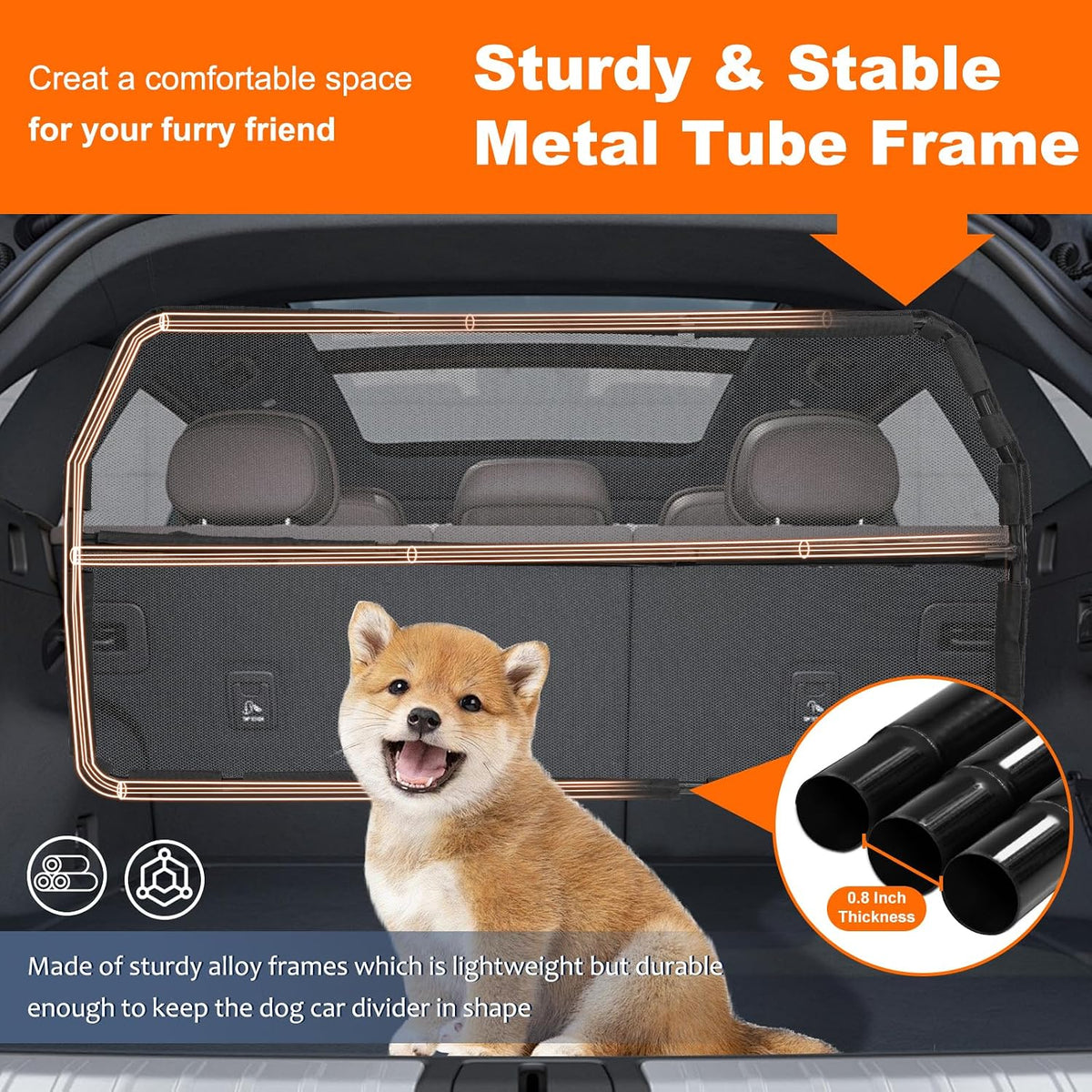 Dog Car Barrier for Back Seat & Trunk - 46" Wide for Compact SUV and Cars