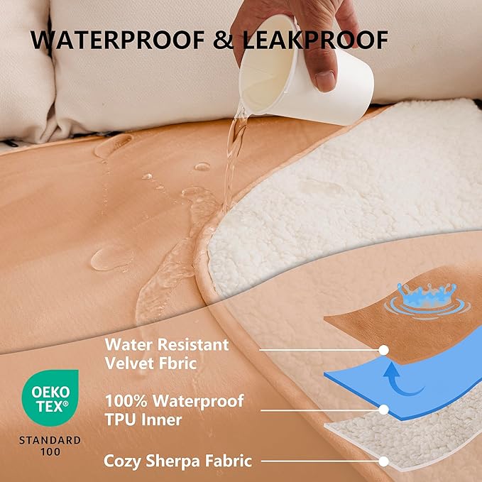 Waterproof Blanket for Couch, Leak Proof Dog Bed Sherpa Throw Blankets Reversible Pet Sofa Furniture Protector Machine Washable-60 x80,Orange