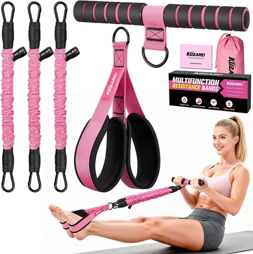 KUZARO Multifunction Resistance Bands - Adjustable 3-Tube Handle Set for Core, Abdomen, and Arm Workouts