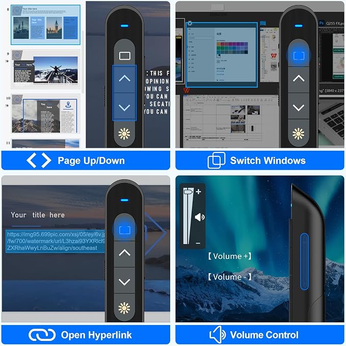 DinoFire USB Type C Wireless Presenter Remote Presentation Clicker, Volume