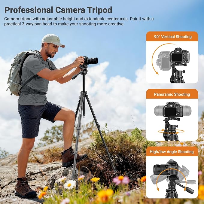 Joilcan 66" Travel Tripod for Camera, Aluminum Compact Tripod