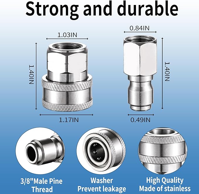 Selkie 3/8" Pressure Washer Quick Connect,8Pack Pressure Washer Fittings, Stainless Steel Adapter Set, Female Thread