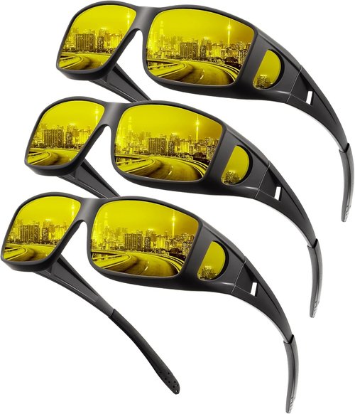 KALIYADI Night Vision Glasses - Anti-Glare Wrap-Around Fit Over Glasses for Men & Women | HD Lens