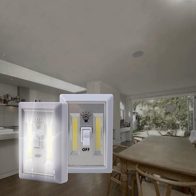 LINLUX Battery Operated Switch LED Lights, Portable Tap Light, Push Closet Light, COB LED Cordless Night Lights, Touch, Wall Mount Under Cabinet, Shed, Kitchen, Garage, Attic, RV(6 Pack)
