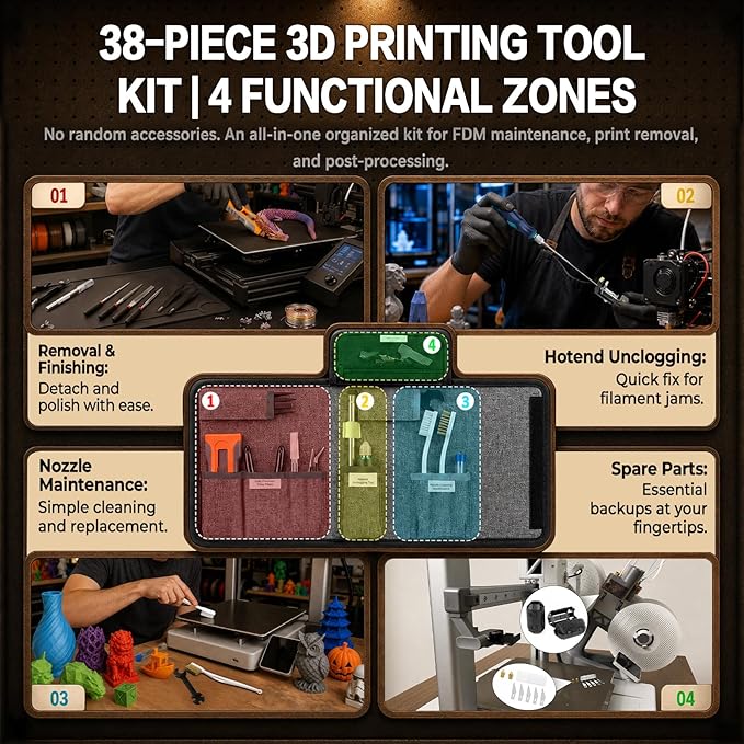 3D Printer Tools, 38-Piece 3D Printer Maintenance Kit, Deep Hotend Unclogging
