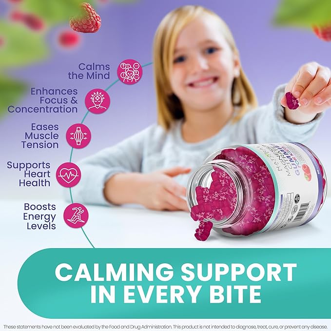 Calm Magnesium Citrate Gummies for Kids – Sugar Free, Sleep Aid, Calming, Stress Relief, Bone Health, Muscle Relaxation, Chewable Magnesium Supplement for Kids, 180 Vegan Gluten-Free Gummies