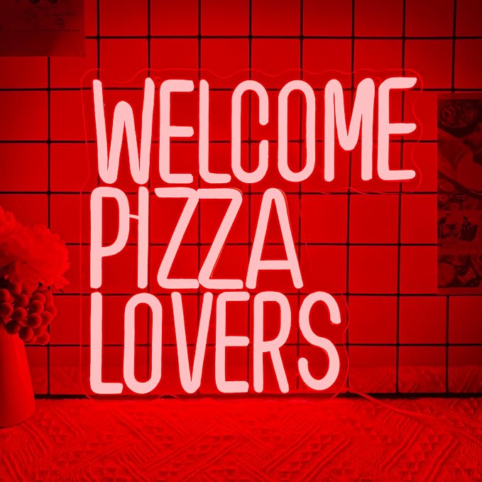 Welcome Pizza Lovers Neon Light, Family Restaurant Entertainment Room Food