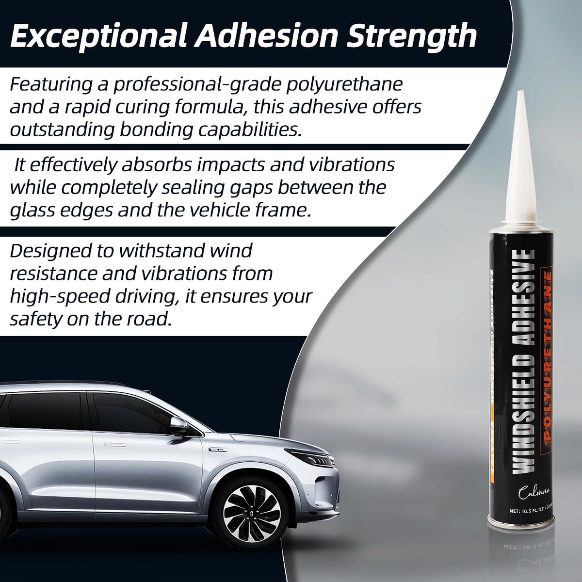 Calvana (2 Pack Windshield Repair Kit – Black Polyurethane Adhesive for Car Glass Chips & Cracks, Quick-Cure & Weather-Resistant Sealant (310ml with Gloves)