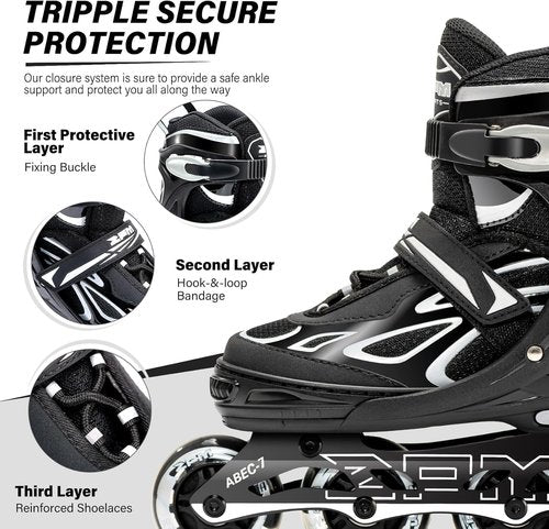 2PM SPORTS Adjustable Flashing Inline Skates - Light-Up Wheels for Kids & Adults | Fun & Colorful