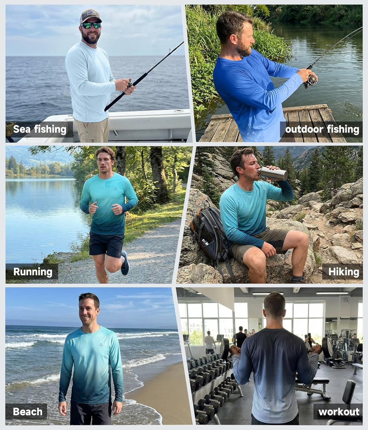 Skiennix Men's UPF 50+ Long Sleeve Sun Shirts - UV Protection Fishing Rash Guard | Moisture-Wicking Tops (2-Pack)