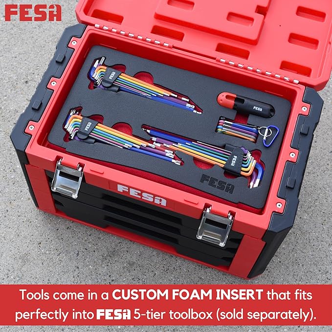 FESA Jumbo Allen Wrench Set - 29-Piece Torx, Standard & Metric Allen Wrenches with Micro to Large Ball Ends - Hex Keys with Folding Hex Tool, T-Handle & Storage Tray