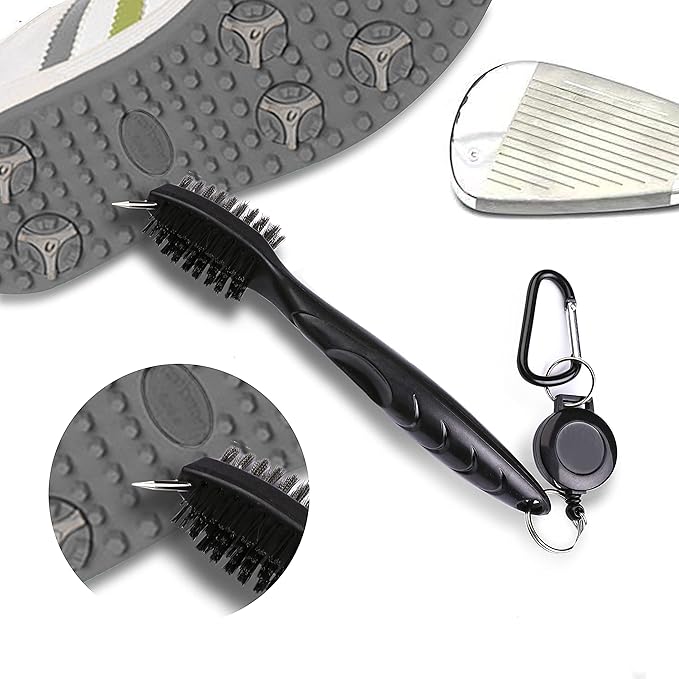 Golf Towels, Microfiber Waffle Pattern Tri-fold Golf Towel - Brush Tool Kit with Club Groove Cleaner, with Clip Men Women Golf Gifts (Red Towel+Black Brush)