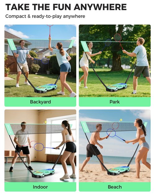BAGAIL Portable Badminton Net Set, Pop-Up Net with Carry Case, Complete 4 Racket Set for Backyard, Park & Beach Games, Quick Setup Indoor Outdoor Sports Equipment for Backyard Fun