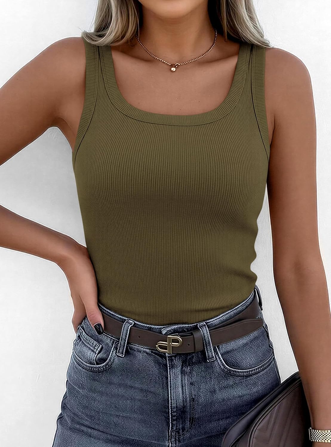 PRETTYGARDEN Women's Tank Tops - Sleeveless Scoop Neck Ribbed Cami for Casual Spring Style