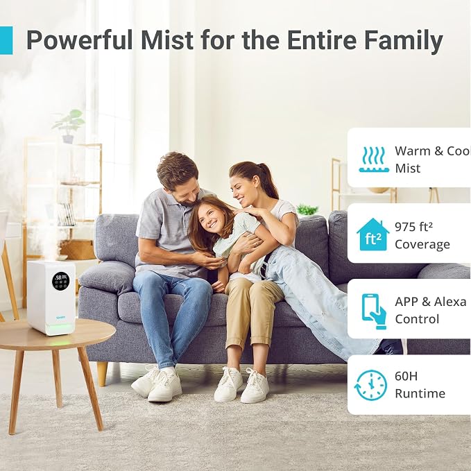 6L Smart Humidifier for Large Room, Warm & Cool Mist with Top Fill Design, Alexa & App Control, Essential Oil Compatible, Ideal for Bedroom and Plants