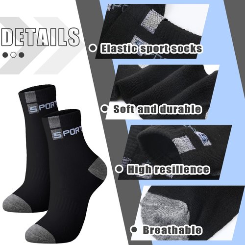 Bencailor 15 Pairs Mens Crew Socks Breathable Athletic Lightweight Sport Comfort Socks for Men(White, Black, Blue, Gray,9-12)