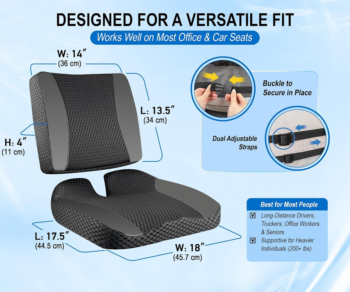 Lofty Aim Car Seat Cushion with Back Support, Lumbar Support Pillow Set