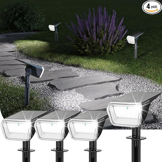 Linkind Solar Spot Lights Outdoor Waterproof IP67, 60 LED Solar Flood Lights 30% High Conversion Landscape Lighting for Garden Yard Pathway (4 Pack, Cool White)