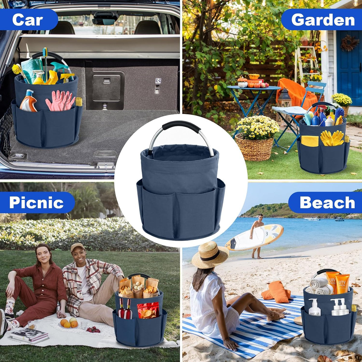 Cleaning Caddy with Handle, Cleaning Products Organiser, 17L Foldable Storage Basket, Cleaning Caddy Organiser, Portable Multi Cleaning Bucket Bag for Home, Garden (Dark Blue)