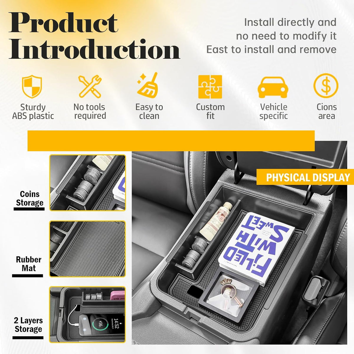 Center Console Organizer Tray for 2020-2025 Nissan Sentra, Black Trim