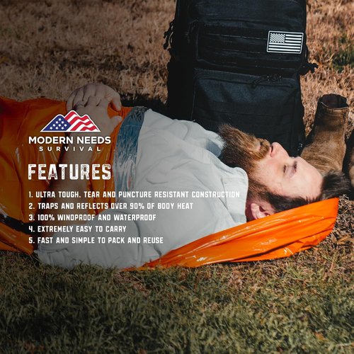 **MODERN NEEDS Emergency Sleeping Bag - Thermal Bivy Sack & Survival Blanket | Ideal for Hiking & Outdoor Use**