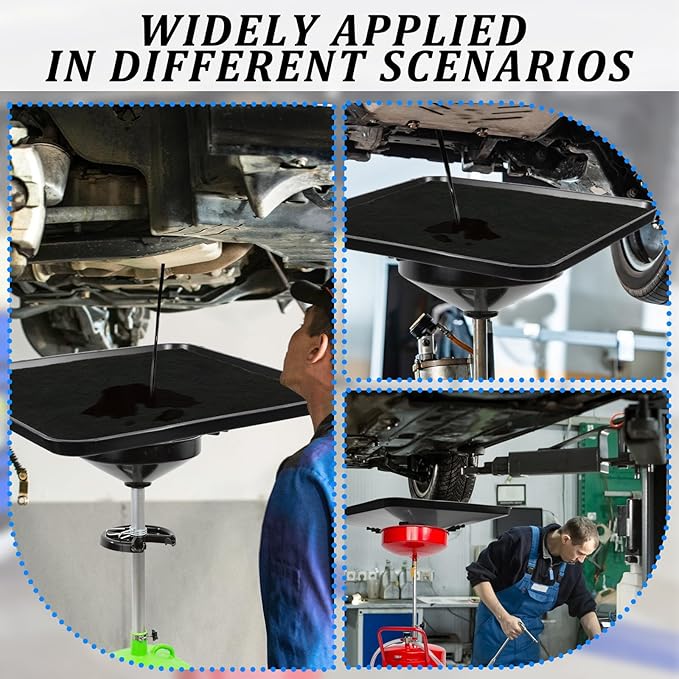 17892 Transmission Drain Pan for Lisle Oil Drains, With 2 Pcs 22'' Oil Drain Splash Pad and Gloves ,Large Fluid Catch Pan, Square Oil Drain Pan for Many Different Oil Drain Funnels Keep Garage Clean