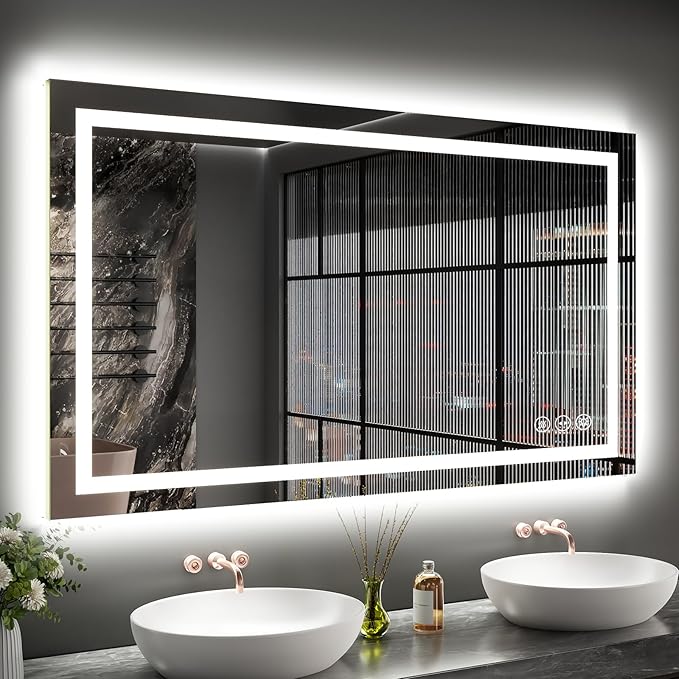 LED Bathroom Mirror 24x40 Inch Anti-Fog Bathroom Mirror with Lights, Wall Mounted Lighted Vanity Mirrors, Dimmable, Backlit + Front Lit, Smart Bathroom Vanity Mirror with 3 Colors Temperature