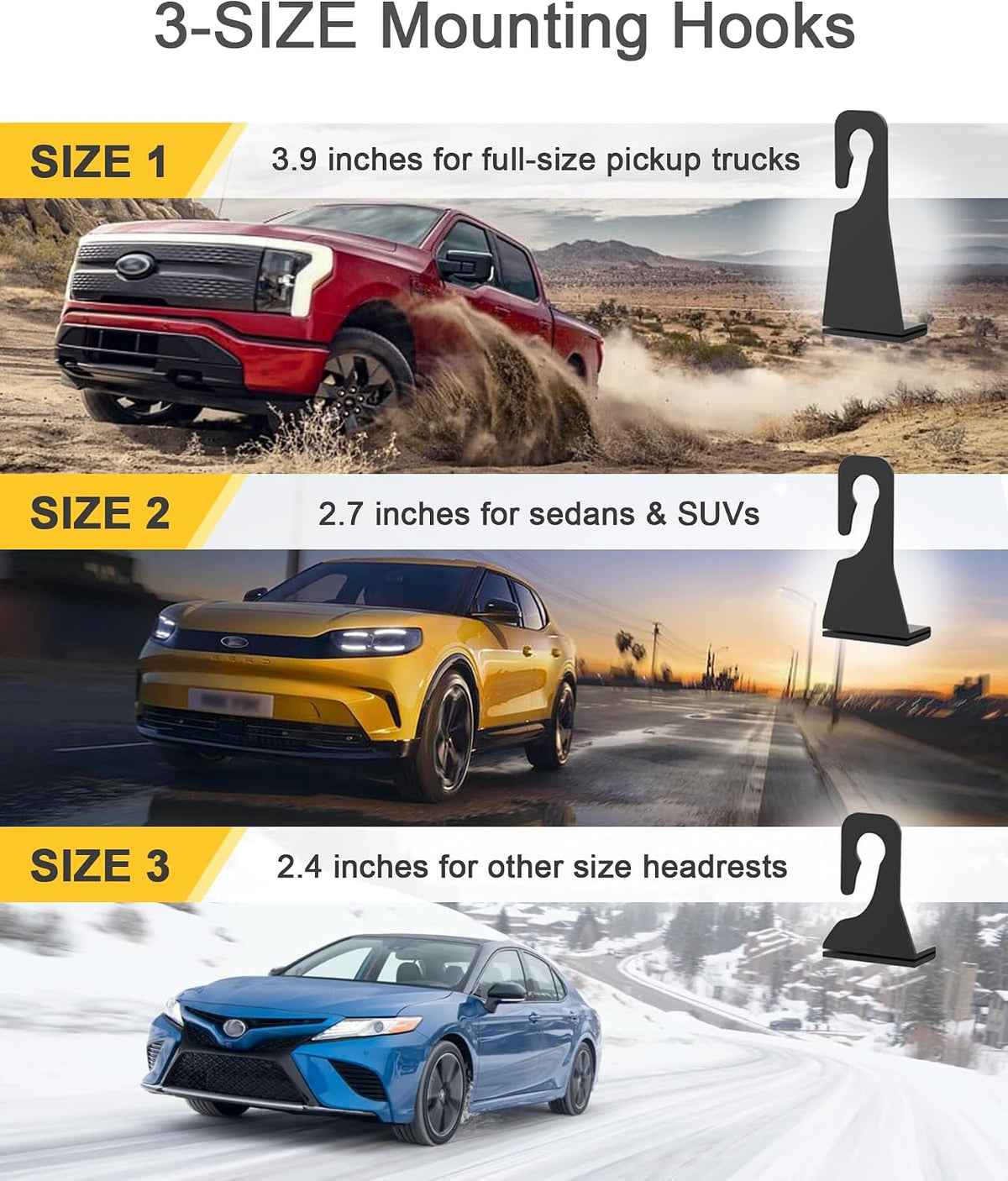 Headrest Cup Holder for Back Seat, Stable Spill-Resistant Drink Holder with Hooks for Bags, Fits 50oz Bottles, Compatible with Sedans, SUVs, and Trucks 2 Pack