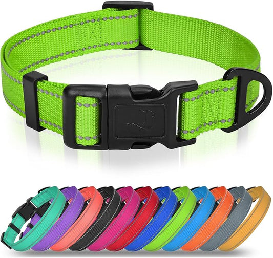 Joytale Reflective Dog Collar, Adjustable Nylon Pet Collar with Quick-Release Buckle for Medium Dogs, Green, M