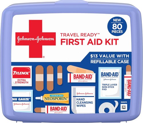 BAND-AID Brand Portable Emergency First Aid Kit - 80 Pieces for Home, Travel & Outdoor Care
