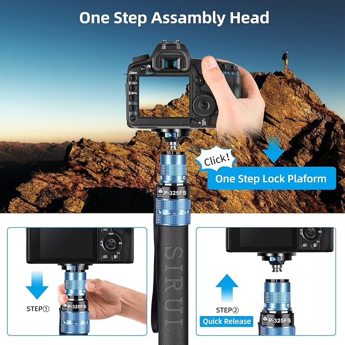 SIRUI P-325FS Monopod with Feet, Max Load 22lbs, 360° Panorama, Quick Release