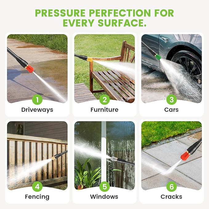 Electric Pressure Washer 5000PSI Max 4.0GPM with 33FT Flexible Extension Hose, 4 Nozzles, Foam Cannon, Power Washer Powered for Cars, Patios, Driveways, Deep Green