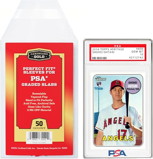Cardboard Gold PSA Graded Card Sleeves - 50 Count Resealable Slabs for Baseball, Football & Trading Cards